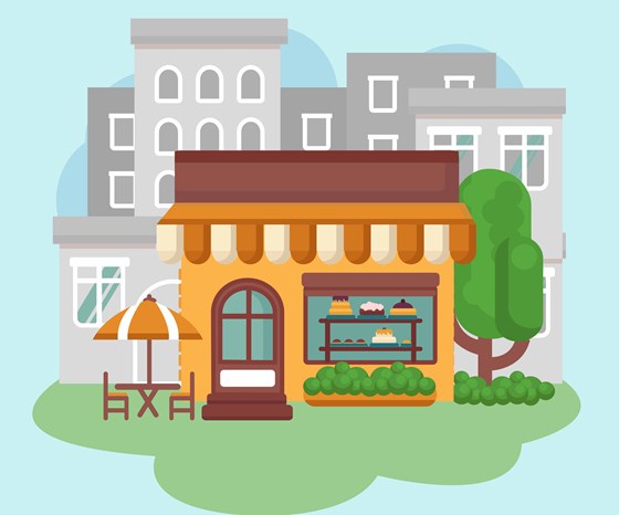 Illustrations: Colorful bakery building