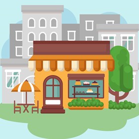 Illustrations: Colorful bakery building